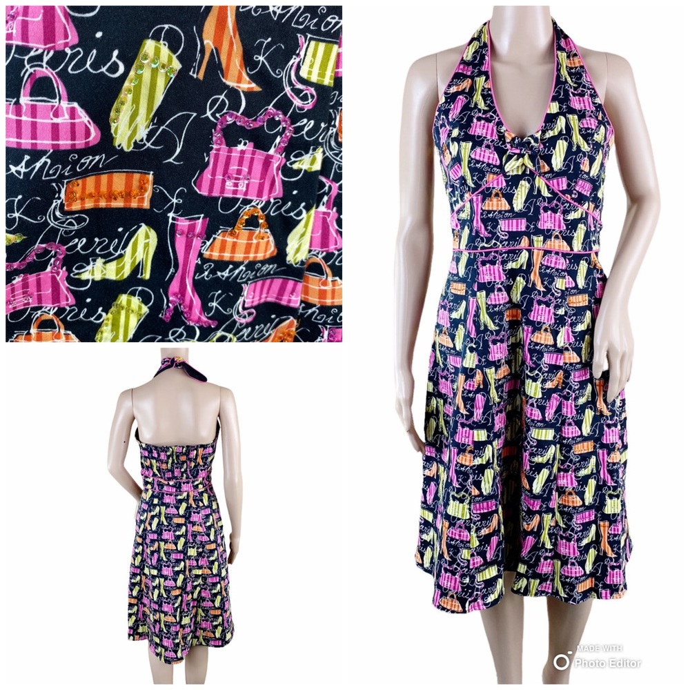 Yves Cossette Depeche Mode Beaded Halter PInup Shoes Dress